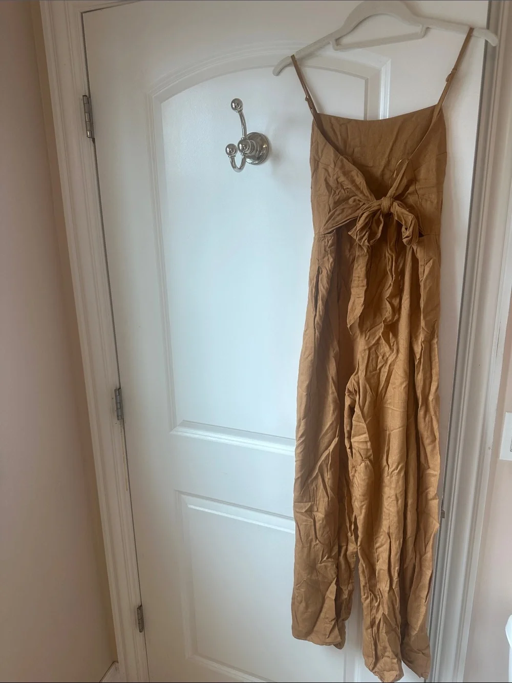 Francesca's Collections Tan Wide-Leg Linen-Blend Jumpsuit